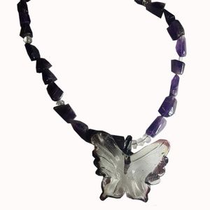 Purple Stone Glass Butterfly Necklace